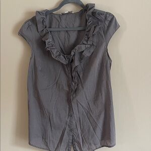 LOFT Charcoal Ruffled Blouse